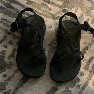All black strappy Chacos